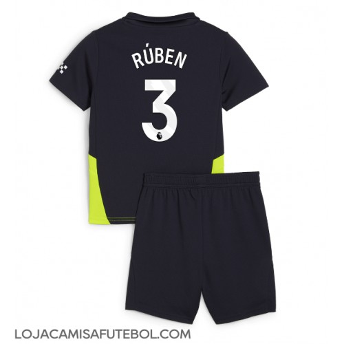 Camisa de Futebol Manchester City Ruben Dias #3 Equipamento Secundário Infantil 2024-25 Manga Curta (+ Calças curtas)